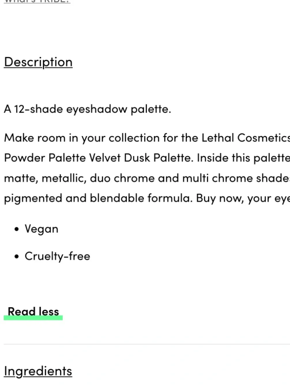 Lethal Cosmetics Velvet Dusk Palette-NIB